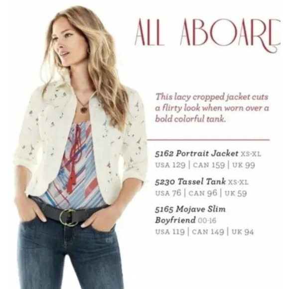 Cabi Jacket Women Small Off White Portrait Lace Floral 3/4 Sleeve Cropped Button - Picture 14 of 15